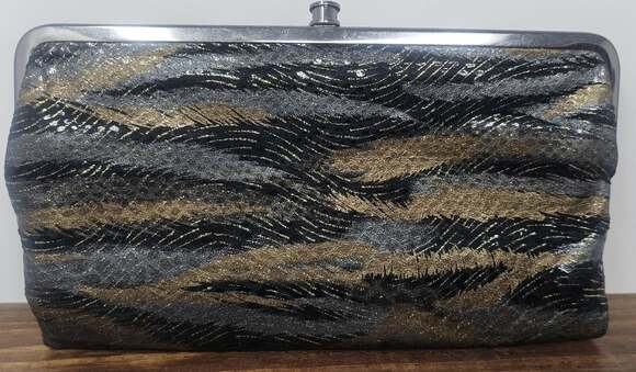 Hobo International Handbags - Vintage HOBO Lauren Metallic Shimmery Tiger Leather Double Frame Wallet Clutch